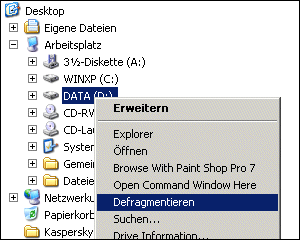 Laufwerke über das Kontextmenü defragmentieren