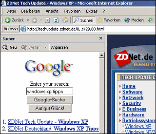 Internet Explorer mit Google-Suchleiste