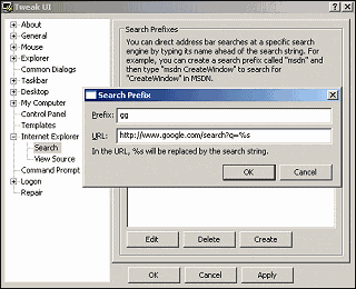 Tweak UI: Google Search-Prefix für IE einstellen