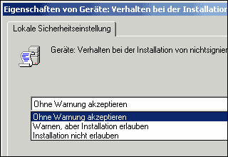 Warnung vor unsignierten Treibern deaktivieren